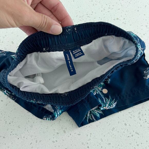 Janie and Jack Navy Blue Hawaiian Board Shorts Swim Trunks Size 18-24 Months - Picture 3 of 5